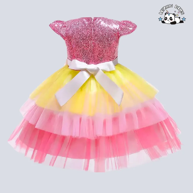 LEZONKIDS - Summer Jacquard Sequins Princess Skirt Hot-Sale Performance Rainbow Cake Girls' Ball Gown Girls' Dress